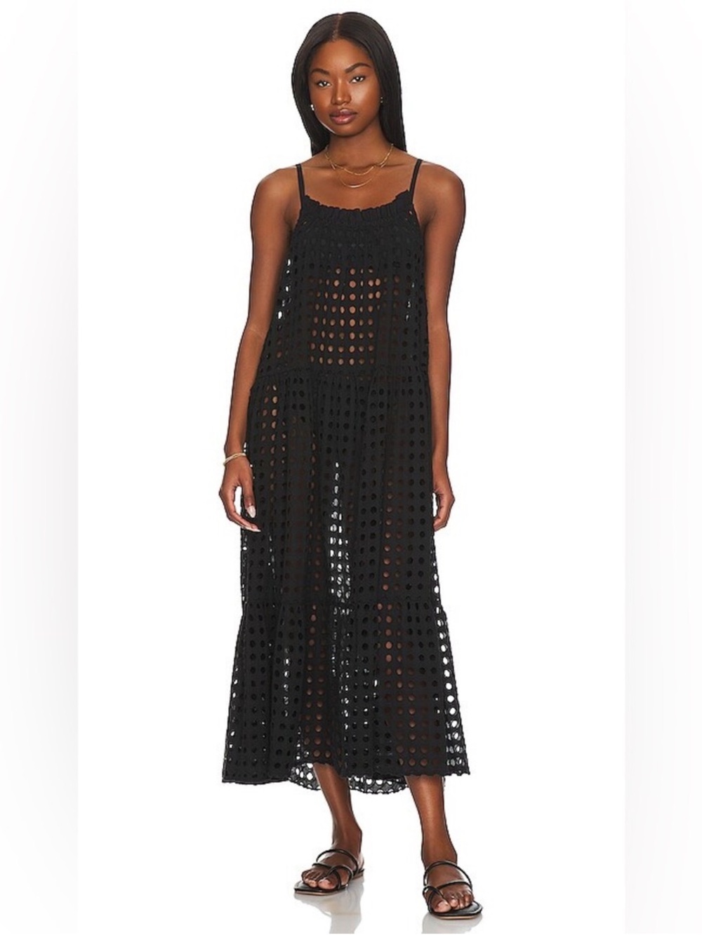 SOLID & STRIPED Carla Black Eyelet Midi Sundress